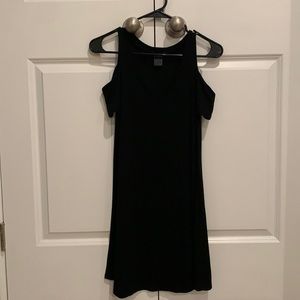 AQUA BLACK RIBBED COLD SHOULDER DRESS
